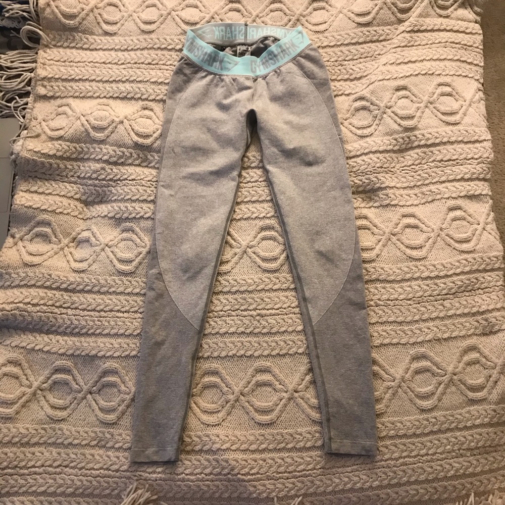 gymshark flex leggings light grey marl/turquoise - Picture 3 of 4